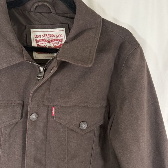 Levis Jacket Women's Medium Brown Pockets Zip Snap Red Tab Long Sleeve - Picture 4 of 12